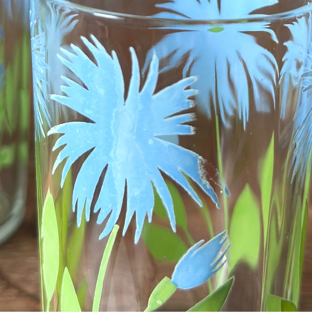 Vintage Kraft "Swanky Swig" Juice Glasses Blue Cornflower Pattern MCM Set of 5 - Picture 6 of 10